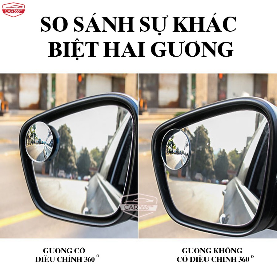 Bộ 2 Gương Cầu Lồi CAR365VN Chính Hãng,Tràn Viền Xoay 360 độ Gắn Cho Kính Gương Chiếu Hậu Tránh Điểm Mù Cho Xe Hơi Ô tô