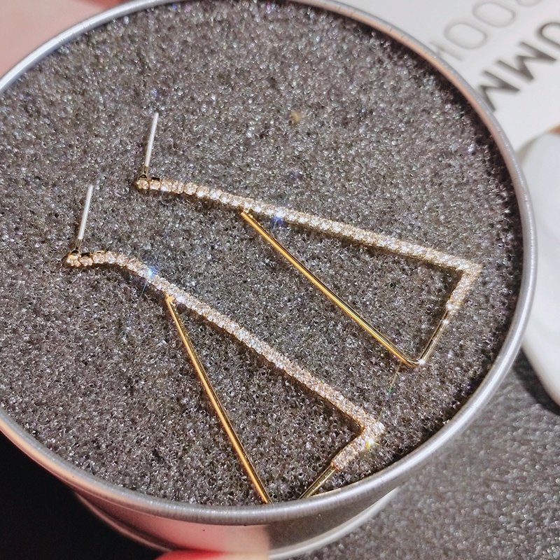 Khuyên tai JIUDUOLAN mạ bạc 925 thiết kế mặt tam giác đính đá nhân tạo phong cách Hàn Quốc dễ phối đồ thời trang