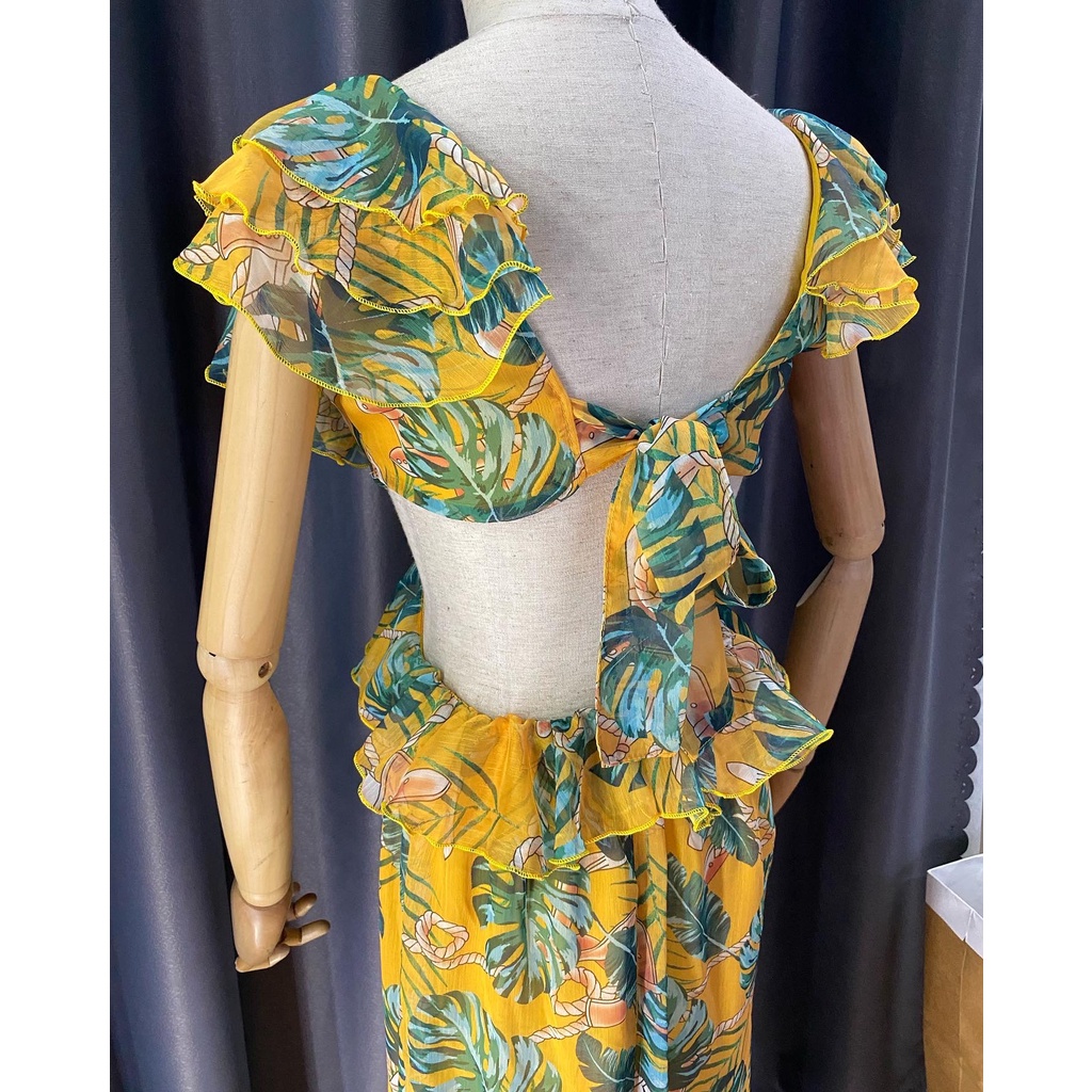 Đầm maxi dáng xoè cut eo bo chun tay, chụp hình đi du lịch siêu ảo QD FASHON