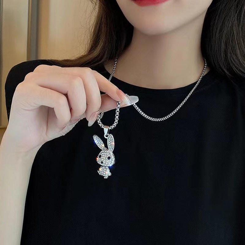 Vòng cổ Dài Mặt Hình Thỏ Dễ Thương Đính Đá Kim Cương Tinh Xảo Đơn Giản Thích Hợp Làm Quà Tặng