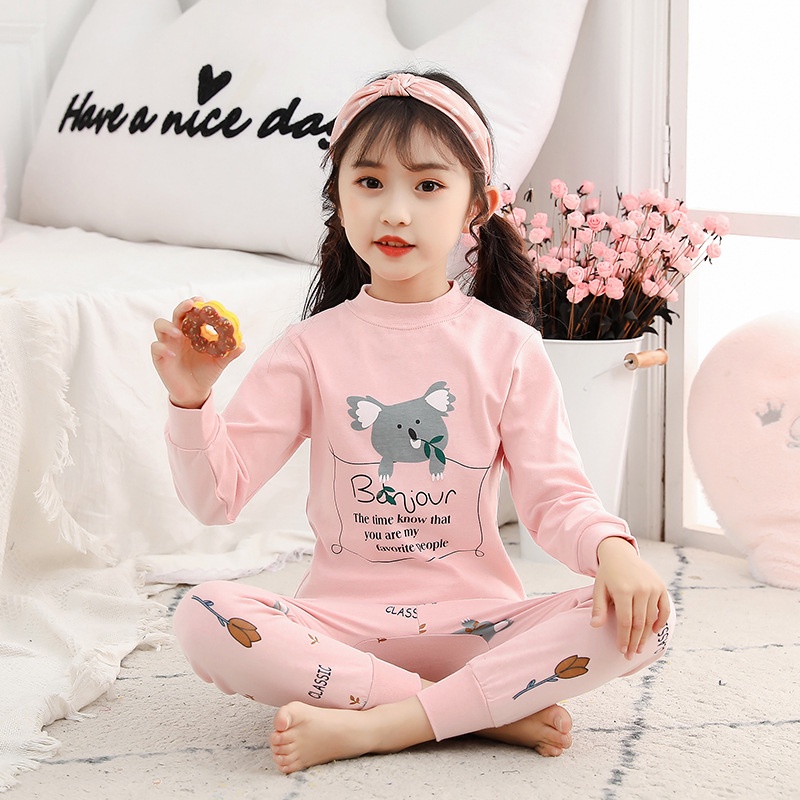 Bộ Đồ Ngủ Cotton Tay Dài Giữ Ấm Mùa Thu Đông Dành Cho Trẻ Em 90-160cm