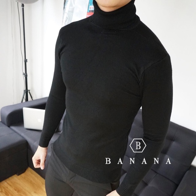 Áo len cổ lọ nam màu đen