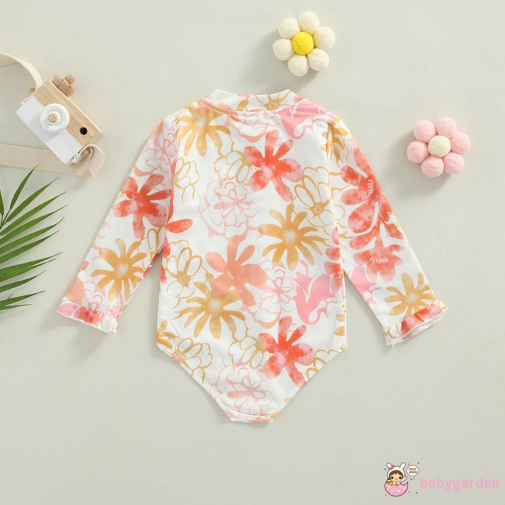 Bộ Đồ Bơi Một Mảnh Tay Dài Cổ Tròn In Hoa Có Khóa Kéo Thời Trang Dành Cho Bé Gái 1-5 Tuổi