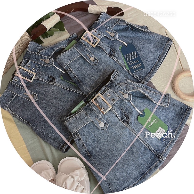 Chân váy jeans cạp cao kèm đai jeans cùg màu có quần trong 3 màu
