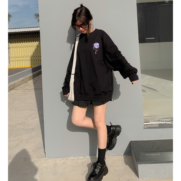 Áo Sweater nỉ chui tay dài nam nữ freesize form rộng dáng unisex in HÌNH CẦU TÍM