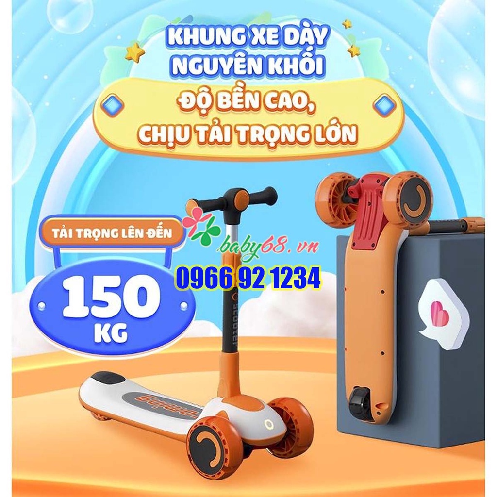 Xe trượt scooter 3 bánh có đèn, Xe chòi chân cho bé 808