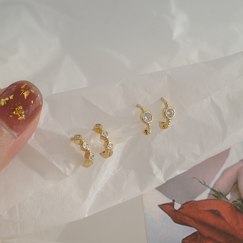 Khuyên Tai Nữ Khuyên Tai Tròn Mạ Bạc 14k Đính Đá Thời Trang