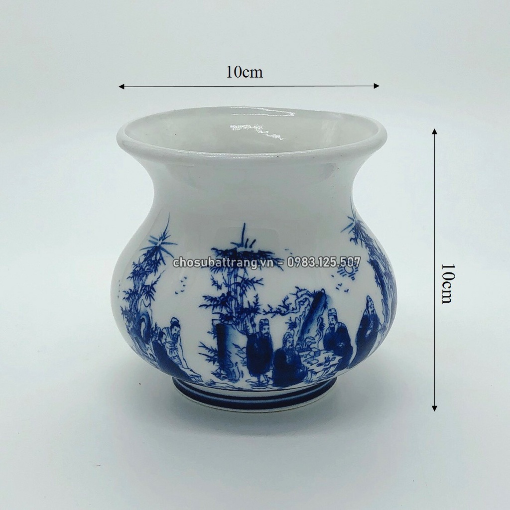 Ống nhổ trầu cau men xanh lam
