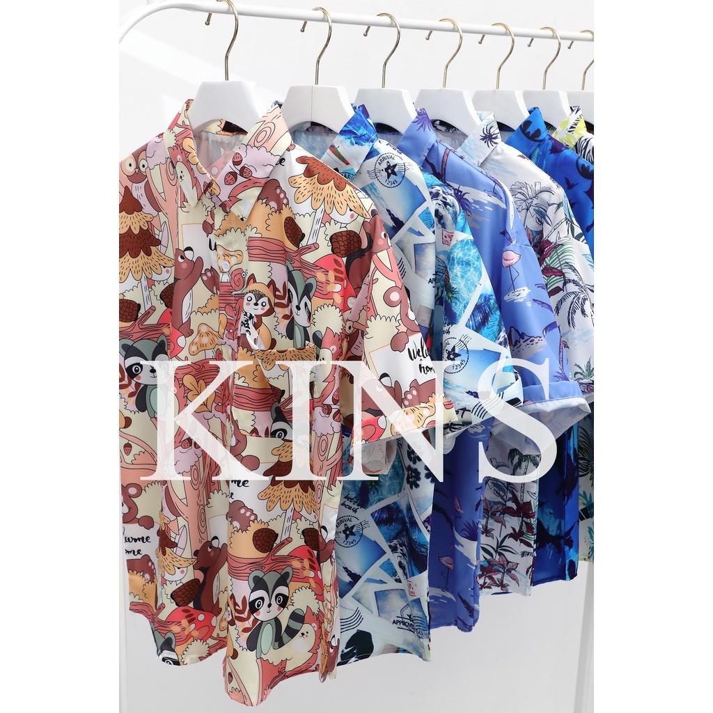 Áo Sơ Mi cotton Tay Ngắn kin18 Họa Tiết Hoạt Hình Nhật Bản Songkran 2022