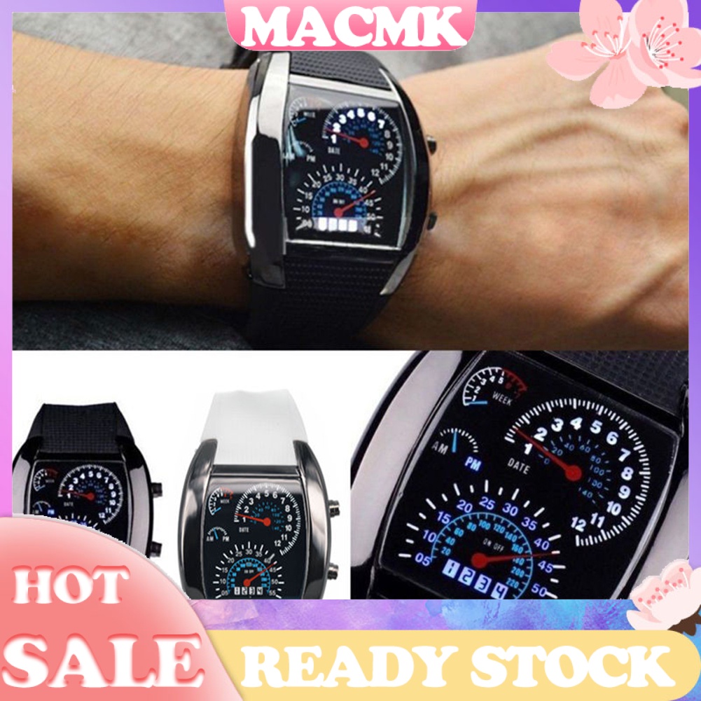 MACmk Men Fashion LED Sport Rubber Band Digital Week Date Dashboard Pattern Dial Watch