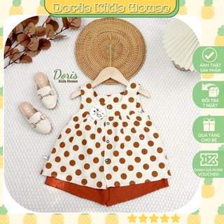 Set đũi DORIS áo đũi lụa quần đũi thô chấm bi babydoll cài cúc cho bé gái. Set đũi set đồ bé gái 7-17kg