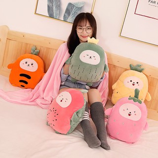 Bộ chăn gối văn phòng hình hoa quả thiết kế chăn lồng bên trong gối, nhỏ gọn tiện dụng mang đi mọi nơi