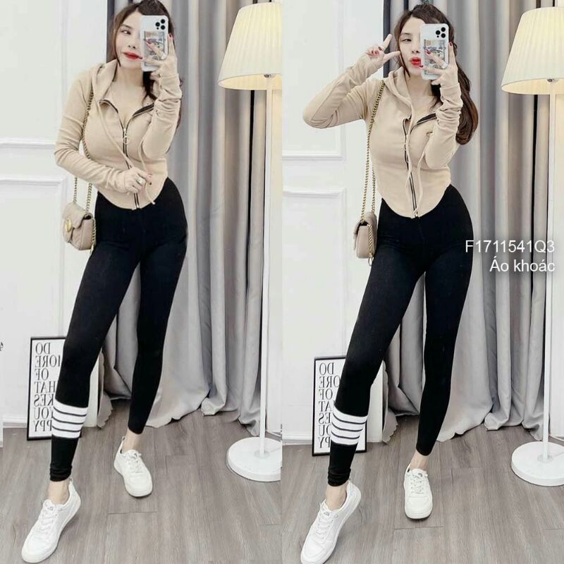 Áo khoác croptop có nón kéo khóa tay dàiSize: 35kg - 45kg