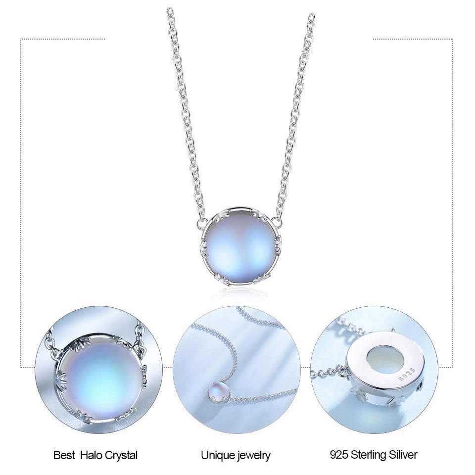 Dây chuyền mặt đá mặt trăng hình tròn màu xanh lam đẹp mắt hợp thời trang