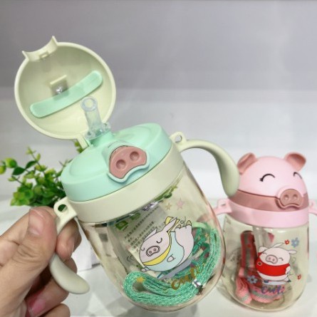 Bình Uống Nước Kèm Ống Hút, tay cầm và dây đeo cho bé (mẫu mới)