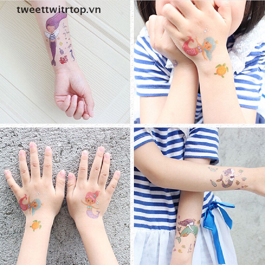 Hình Xăm Dán Tạm Thời Chống Nước Hình Nàng Tiên Cá Hoạt Hình Cho Trẻ Em
