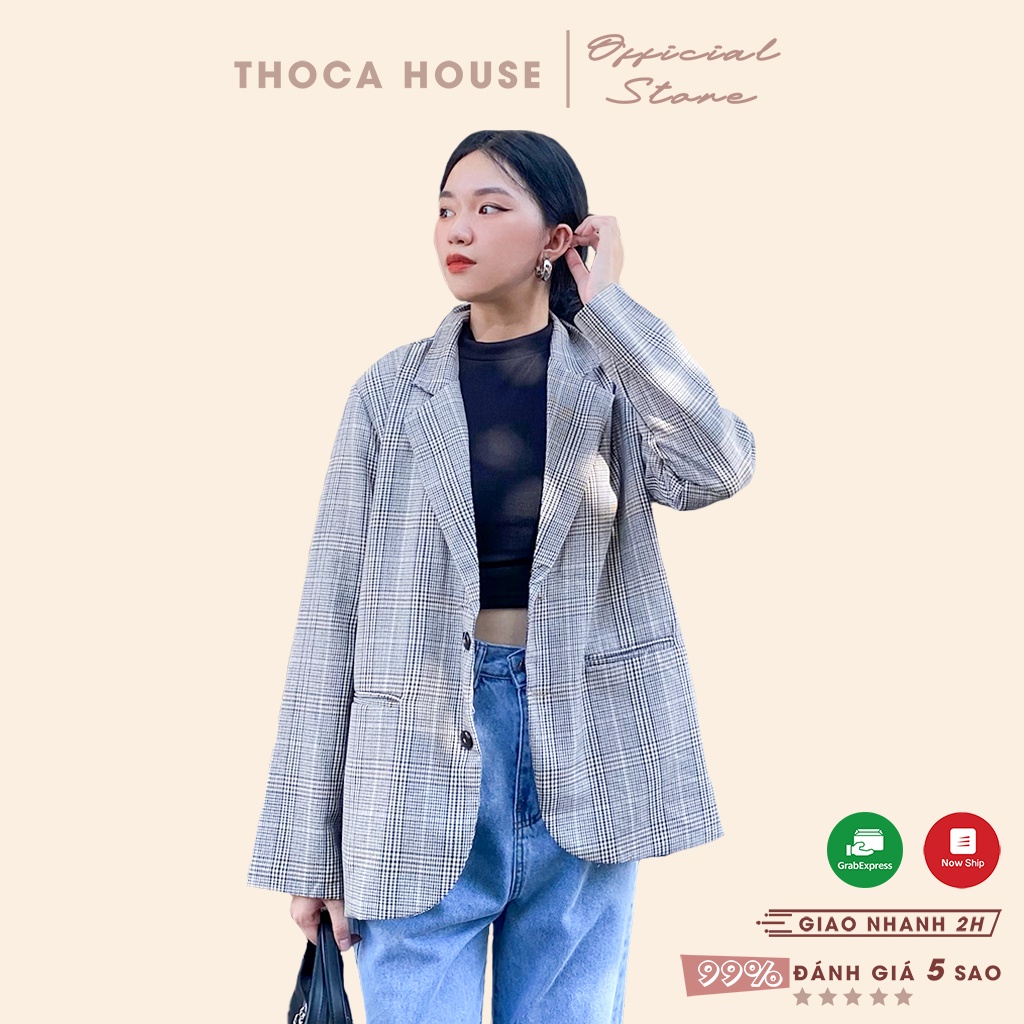 Áo blazer nữ 2 lớp khoác vest caro túi mổ THOCA HOUSE chuyên nghiệp, sang trọng và thanh lịch công sở