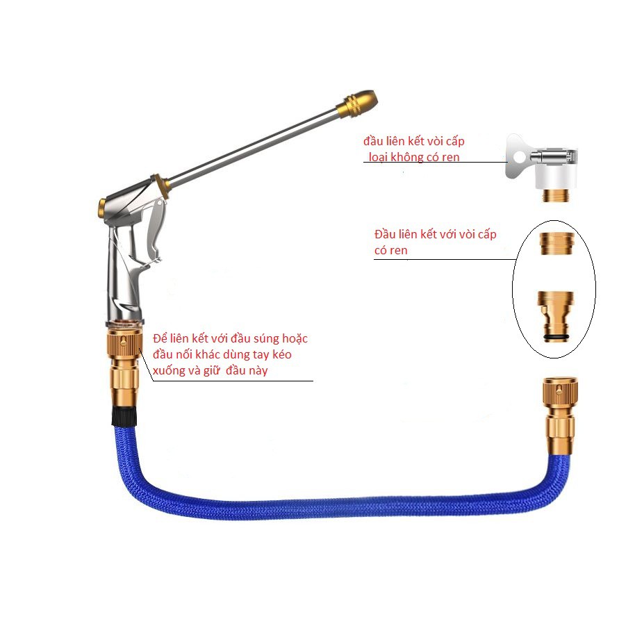 Vòi rửa xe máy, ô tô, tưới cây chuyên dụng tăng áp, có 7 chế độ, dài12m (ảnh thật)