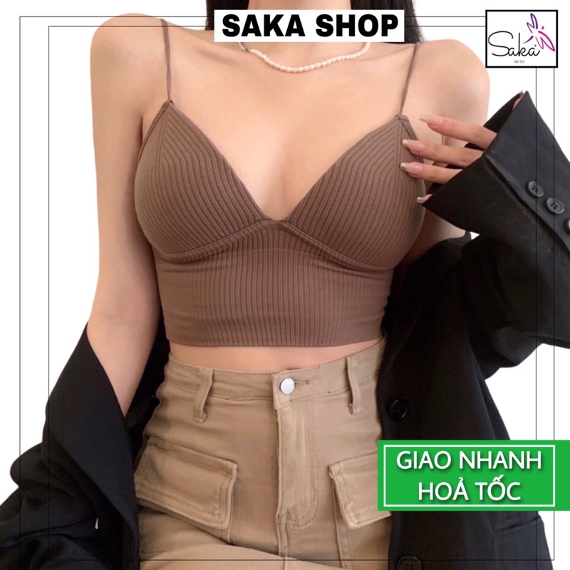 Áo bra len hai dây có mút nhẹ ôm tạo khe nhiều màu