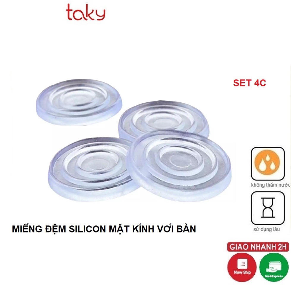 Set 4 Miếng Silicon - Taky, Kê Dưới Kính Chống Xê Dịch, Trơn Trượt Mặt Kính, Đệm Silicon Lót Giữa Kính Và Mặt Bàn - 5505