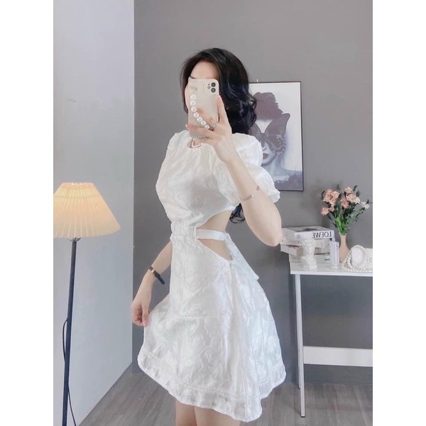 ĐẦM HOẠ TIẾT CUT OUT LƯNG