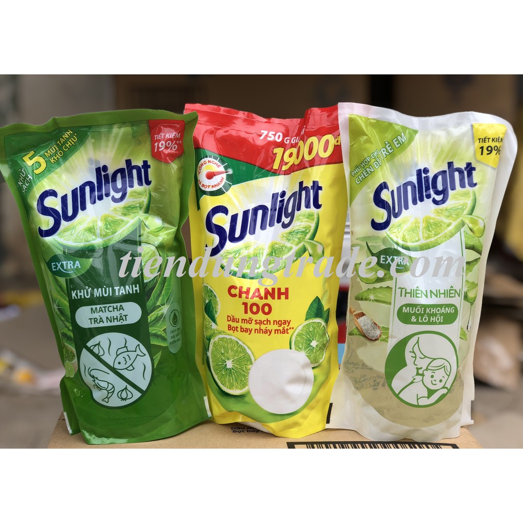 Nước rửa chén Sunlight hương Chanh/Thiên Nhiên/ Matcha Nhật Bản túi 750g 3 màu ngẫu nhiên