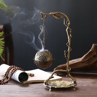 Xông trầm cây tre treo quả cầu lôngchâu phong thuỷ bằng đồng