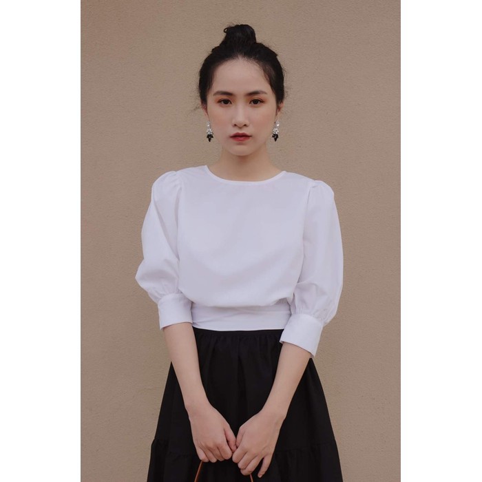 Áo croptop nữ ❣️FREESHIP❣️ÁO CỔ TRÒN THẮT NƠ SAU LƯNG Phom dáng ao chuẩn đẹp,