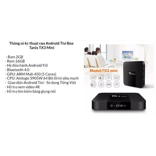 [kèm khiển giọng nói] Android Tivi Box Tanix TX3 Mini - Ram 2GB Rom 16GB Android 9.0 - Bluetooth 4.0 Android TV Box TX3