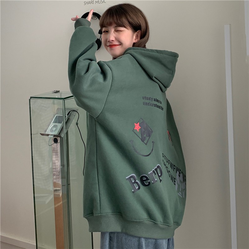 [Áo hoodie nữ form rộng]  áo hoodie nữ dài oversize quảng châu vải nỉ in hình chất đẹp