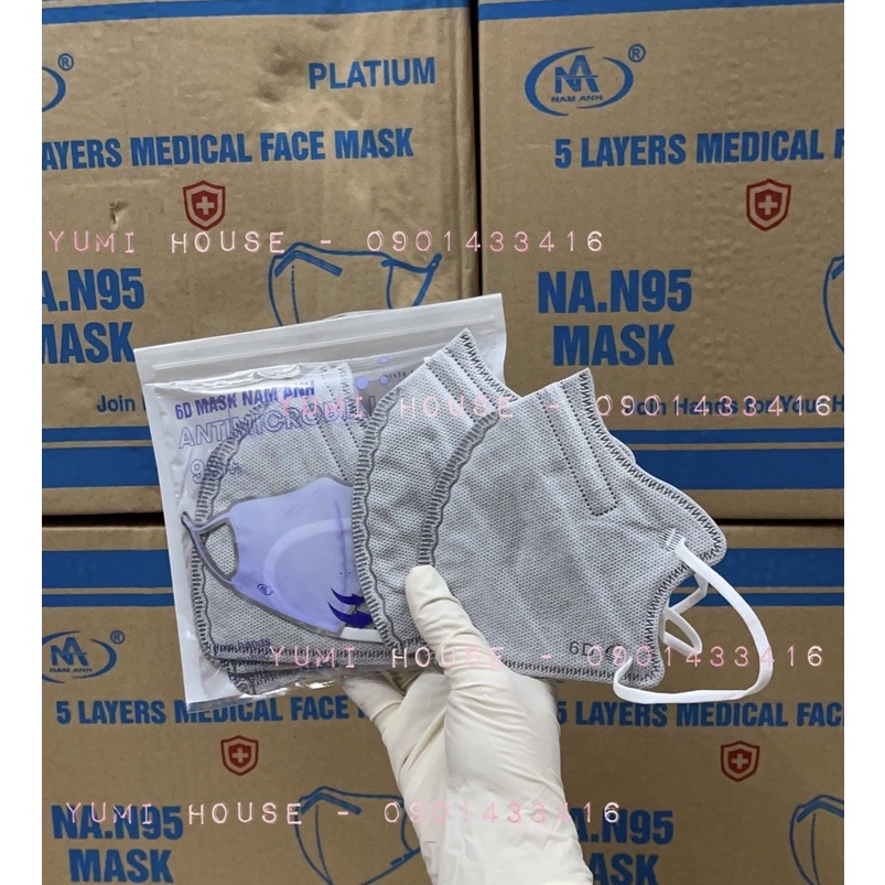 [GÍA SỈ] Thùng 200 cái Khẩu trang 6D (N99+) Mask Platinum Người Lớn 5 lớp kháng khuẩn chính hãng Famapro Nam Anh