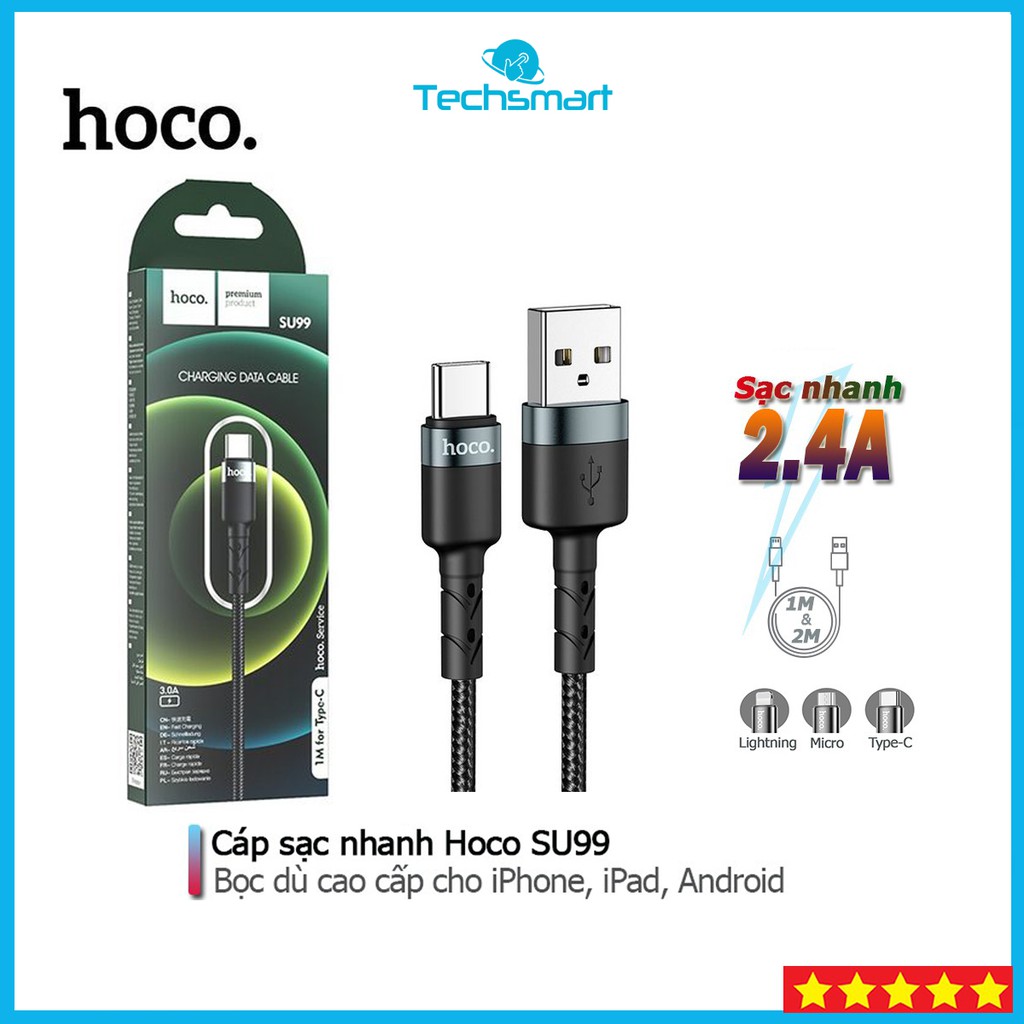 Cáp sạc nhanh HOCO X14 SU99 dây dù siêu bền chống gãy chân Type C các dòng Android (đời mới) Dài 1M/2M - Chính Hãng