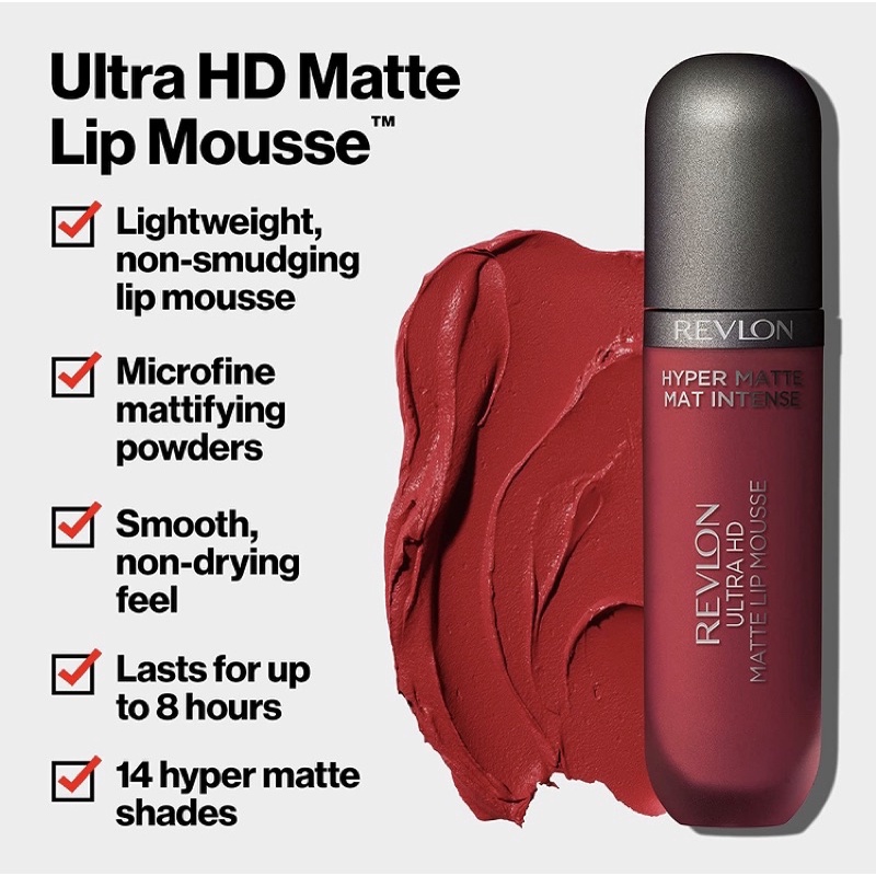 Son kem lâu trôi bền màu REVLON Ultra HD Lip Mousse Hyper Matte 6ml USA