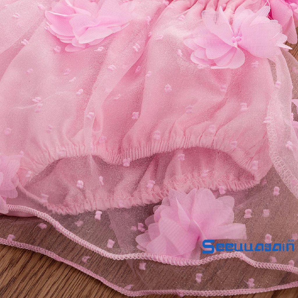 ❥☀✿SEENewborn Infant Spring Summer Sleeveless Baby Girl Lace Tutu Dress