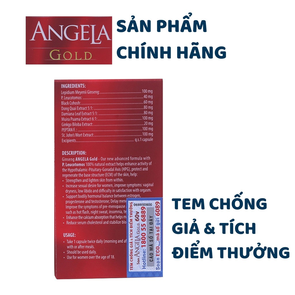 Viên uống duy trì sức khoẻ, sinh lý nữ Sâm Angela Gold 15 viên