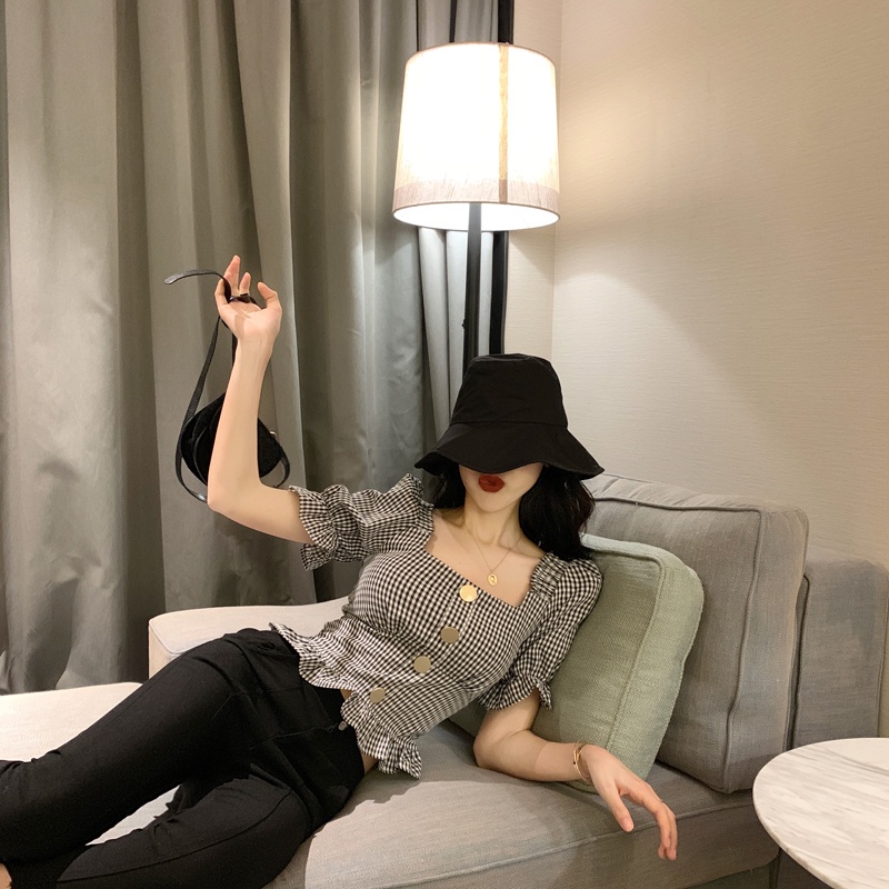 Áo Sơ Mi Ngắn Tay Họa Tiết Ca Rô Thời Trang Dành Cho Nữ