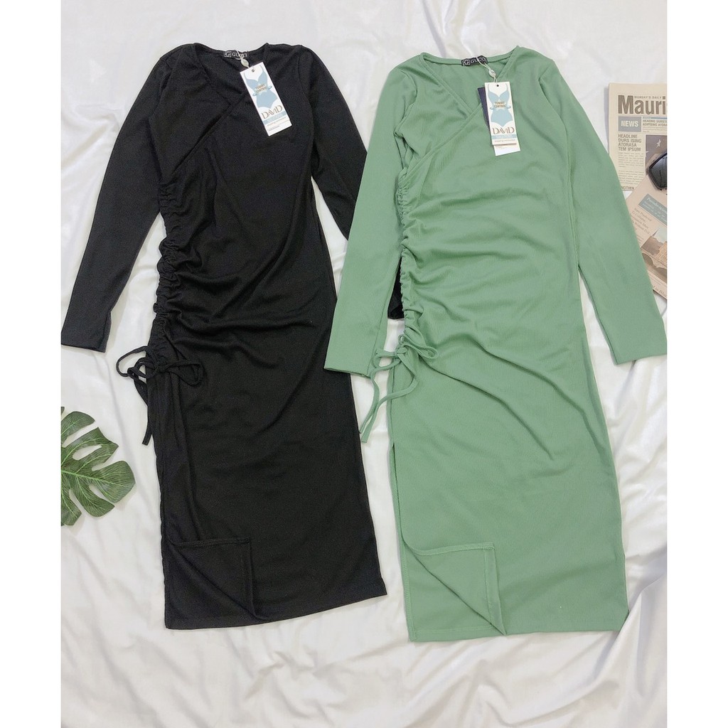 [ Mã FAMAYWA2 giảm 10K đơn 50K] Đầm body tăm cổ chéo rút eo vải mềm co giãn , đầm hotgirl | BigBuy360 - bigbuy360.vn