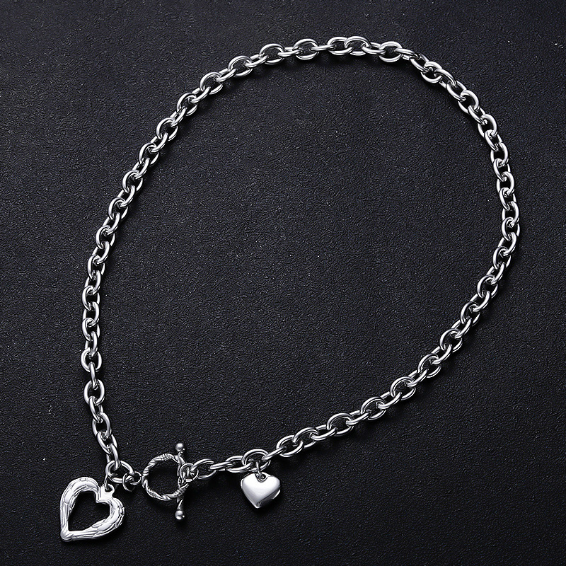 Vòng cổ thép titan mặt hình trái tim phong cách hip hop đơn giản thời trang cho nữ