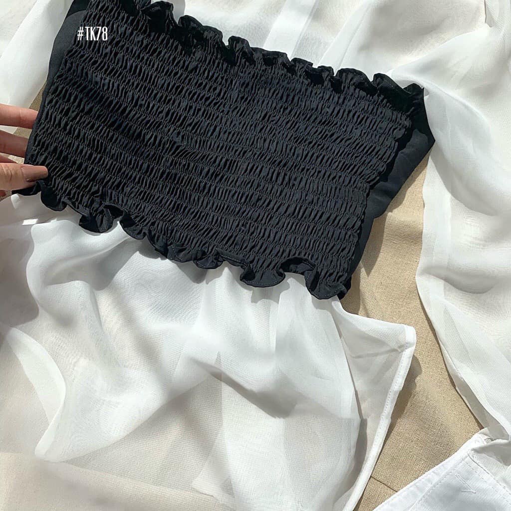 Set Áo Sơ Mi Trắng sơ mi lụa nữ tay dài kiểu nữ công sở hàn quốc thiết kế, áo ống lưng chun co giãn | BigBuy360 - bigbuy360.vn