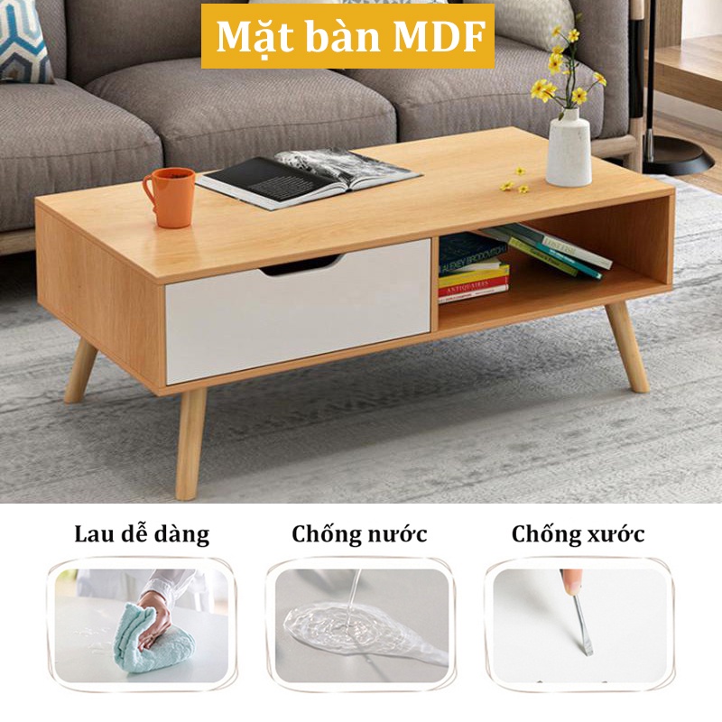 Bàn trà sofa phòng khách bằng gỗ thương hiệu ANA phong cách hiện đại mặt bàn chống xước chân gỗ tự nhiên chắc chắn BT08