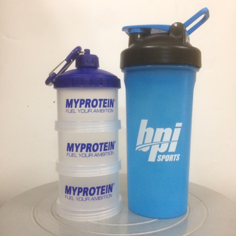 Bộ 2 sản phẩm bình nước shake bottle và hộp đựng whey ishake protein funnel