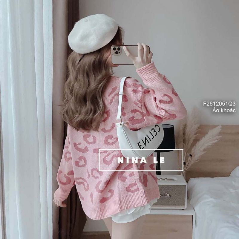 Áo khoác len cardigan họa tiết beo form rộng tay dài hàng Quảng Châu siêu xinh