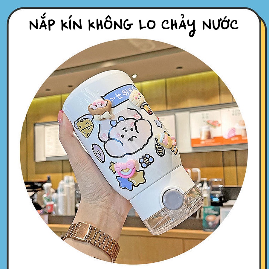 Bình Nước Kèm Ống Hút, Sticker 3D Dễ Thương Phong Cách Hàn Quốc Cho Bé. Người Lớn COC003