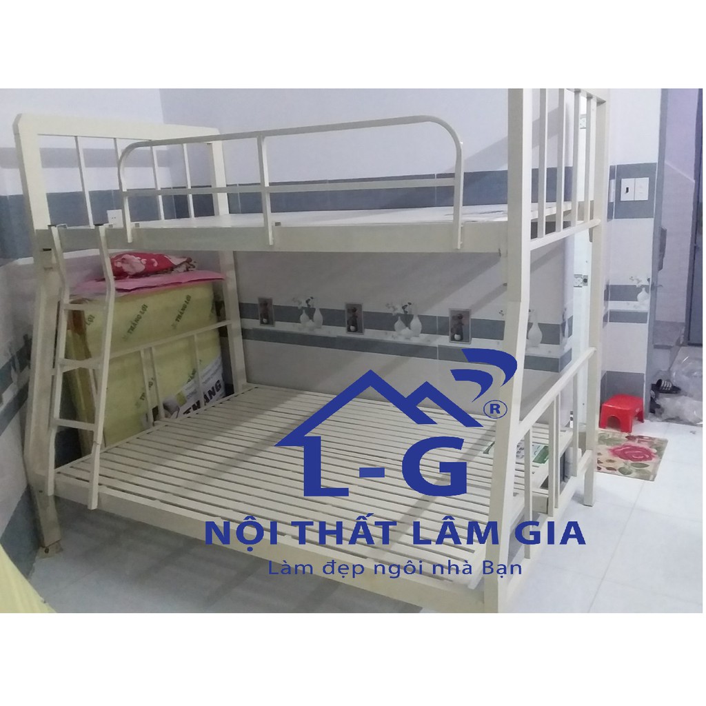 Giường tầng sắt hộp khung vuông 4x8 -giường mẫu lệch tầng cho bé 1m x 1m2