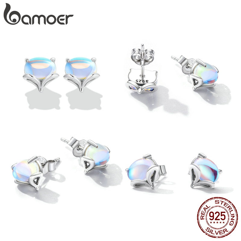 Bông tai Bạc 925 BAMOER SCE1386 hình con cáo đính đá mặt trăng thời trang cho nữ