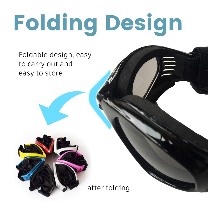 HamshMoc Mắt kính bảo vệ mắt chống tia UV chống gió/ nước/ sương mù có dây đeo điều chỉnh được cho thú cưng vừa và nhỏ