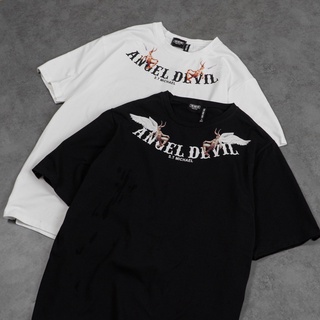 Áo thun unisex tay lỡ nam nữ form rộng ,áo phông phong cách Angel Devil basic tee phong cách đường phố A500 X68Store