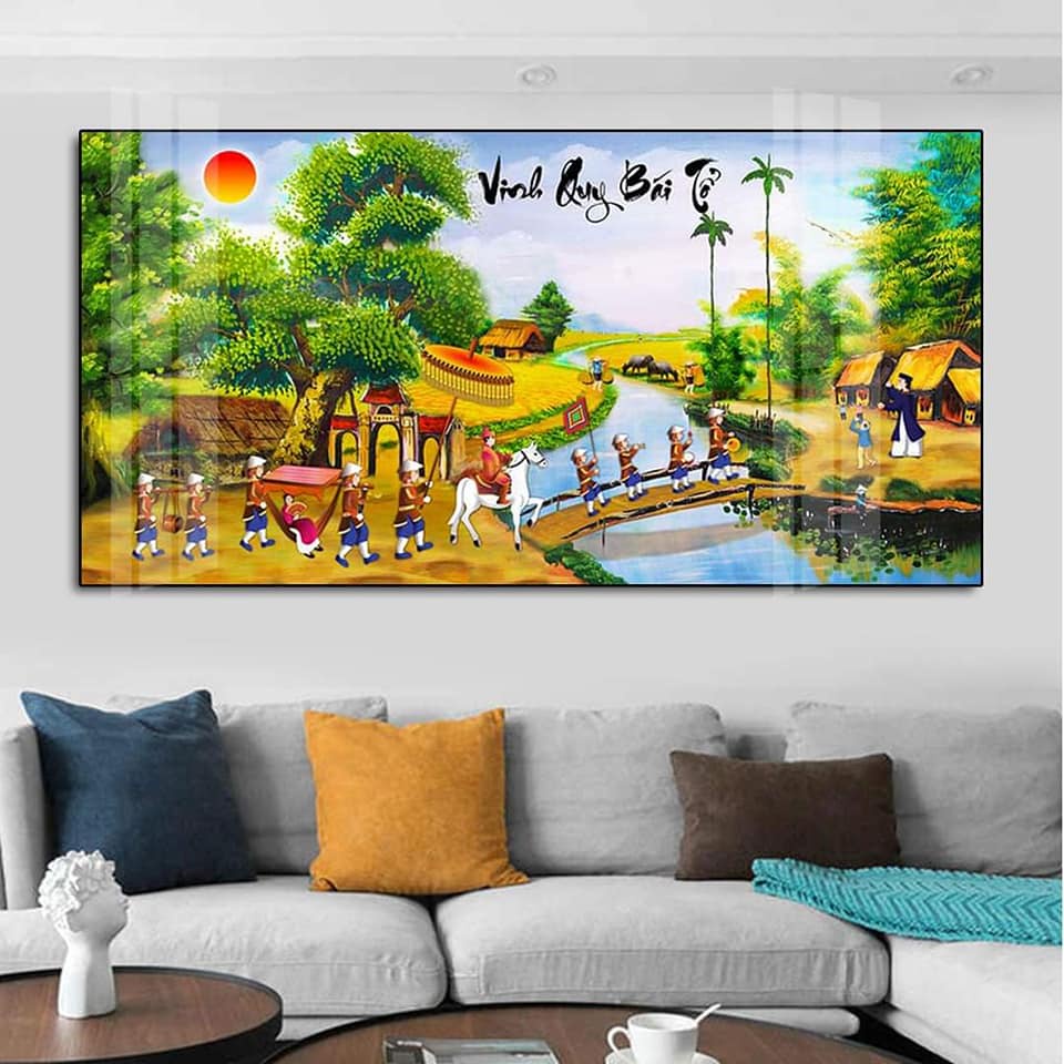 Tranh '' Vinh Quy Bái Tổ'' tranh in UV 5D tráng gương cao cấp.