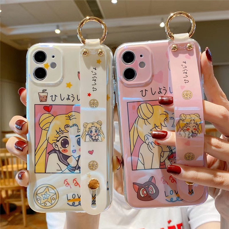 SAILOR MOON LUNA Ốp Lưng Họa Tiết Hoạt Hình Thủy Thủ Mặt Trăng Với Dây Đeo Tay Cho Iphone 11 Pro Max 12 Mini X Xs Xr 7 8 Plus Se