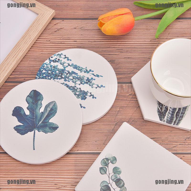 GONJ Plant Printing Ceramics Cup Pad Non-Slip Heated Mat Coffee Tea Drink Mat